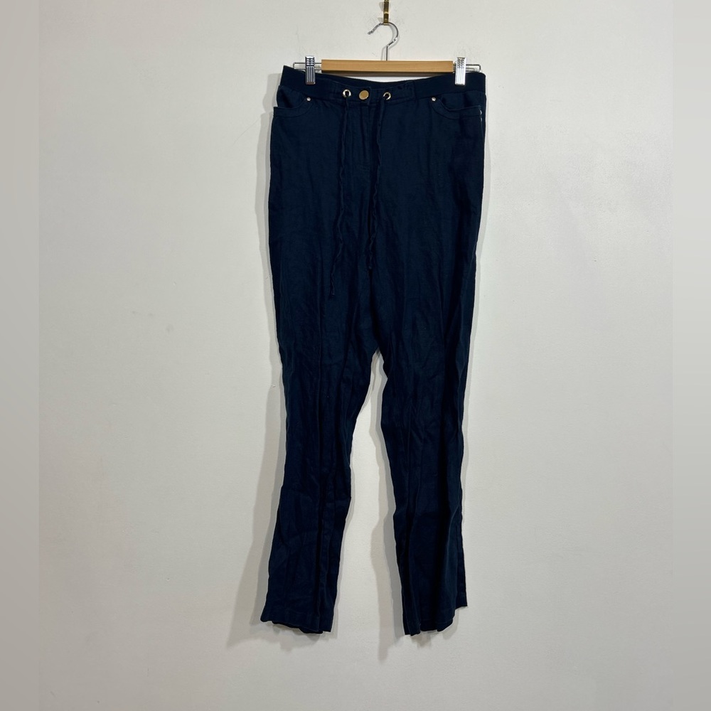 M Collection Navy Blue 100% Linen Pants Women’s Size 4